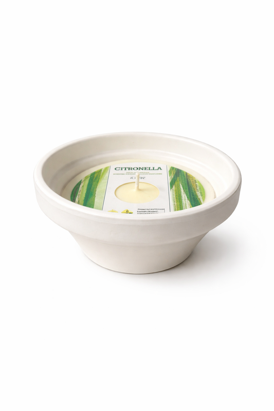 Doftljus Citronella i terrakottaskål 55×120 mm (vit) från Roura