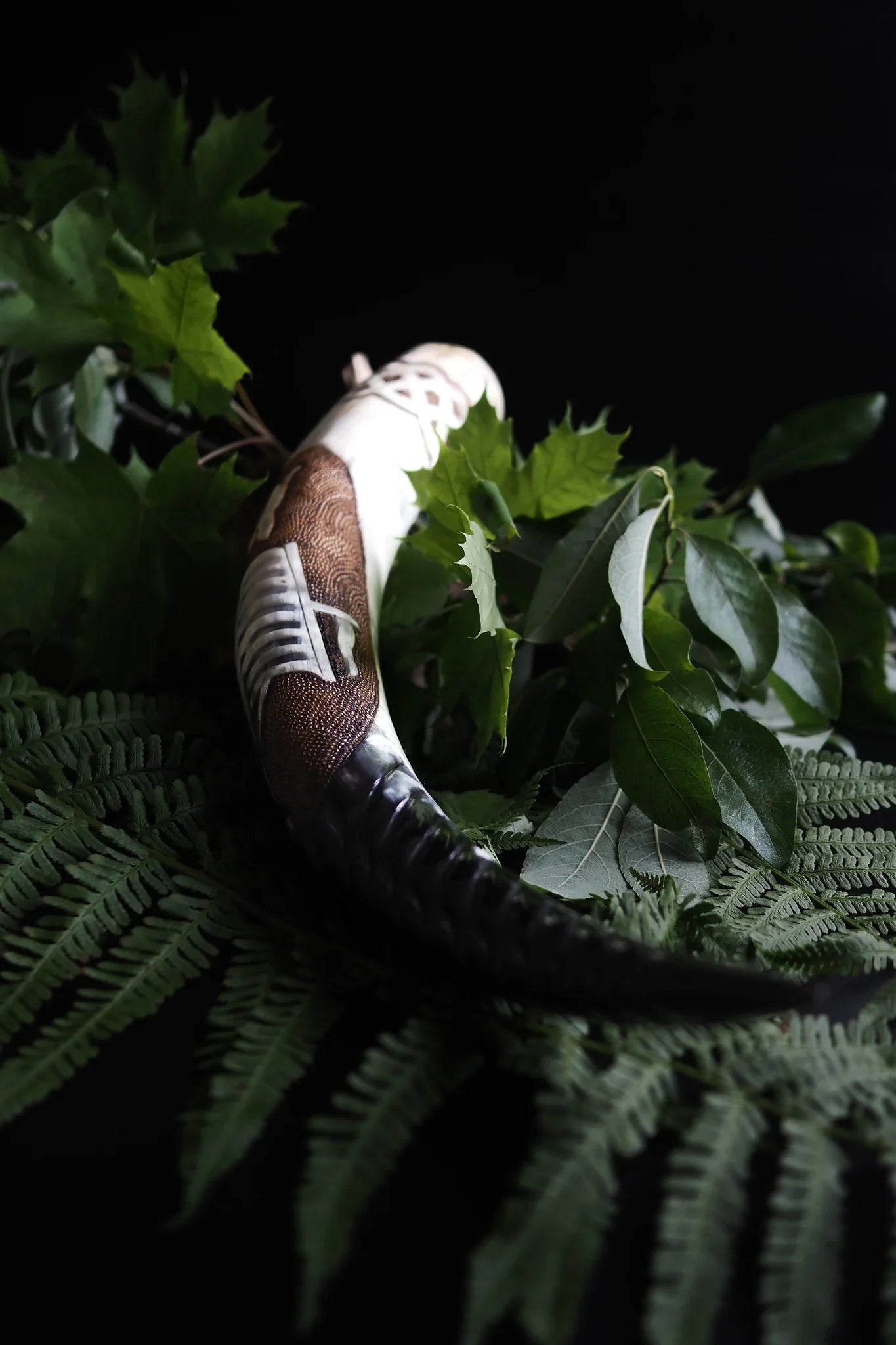 Djupt snidad dryckeshorn, vikingaskepp