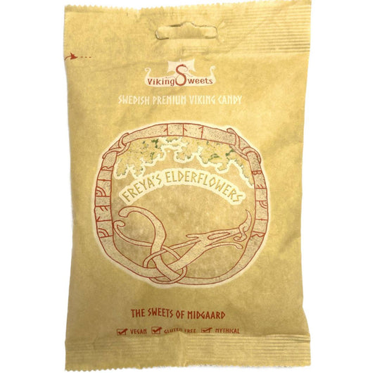 En godispåse Freya’s Elderflowers Fruktgodis 120g från Viking Sweets